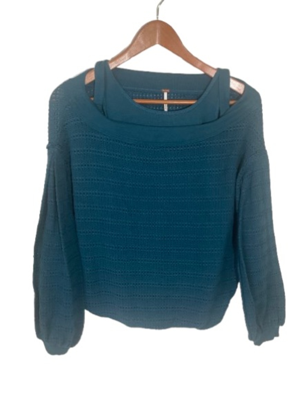 Free People Top Shirt Small New NWT Sistine Cold Shoulder Hacci Knit Teal Boho